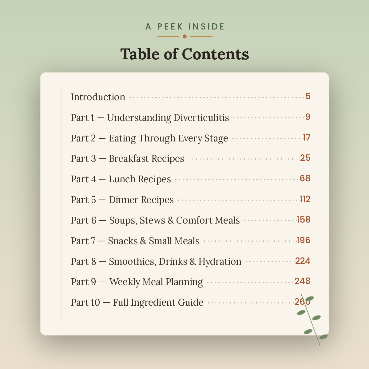 Diverticulitis Cookbook — Full Table of Contents Preview