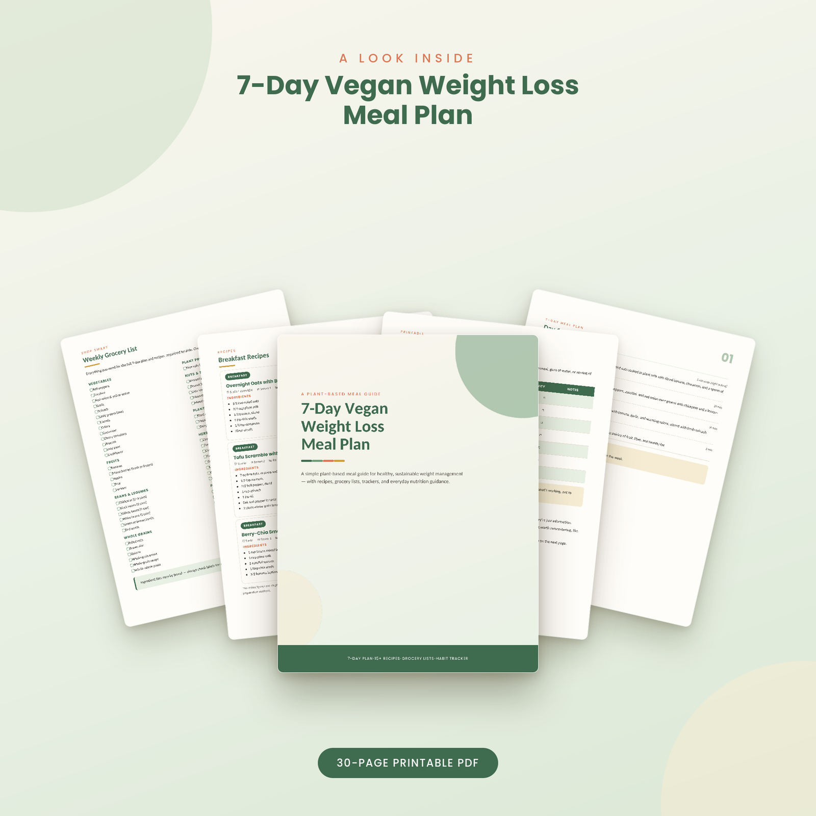 7-Day Vegan Weight Loss Meal Plan ebook inside pages and recipes